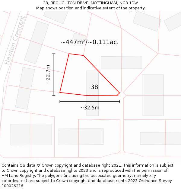 38, BROUGHTON DRIVE, NOTTINGHAM, NG8 1DW: Plot and title map