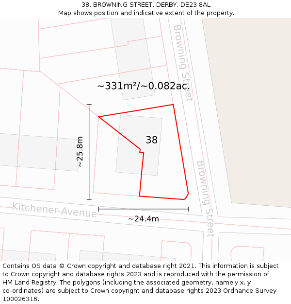 38, BROWNING STREET, DERBY, DE23 8AL: Plot and title map