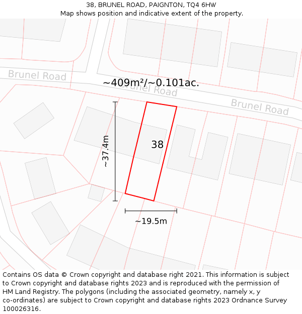 38, BRUNEL ROAD, PAIGNTON, TQ4 6HW: Plot and title map