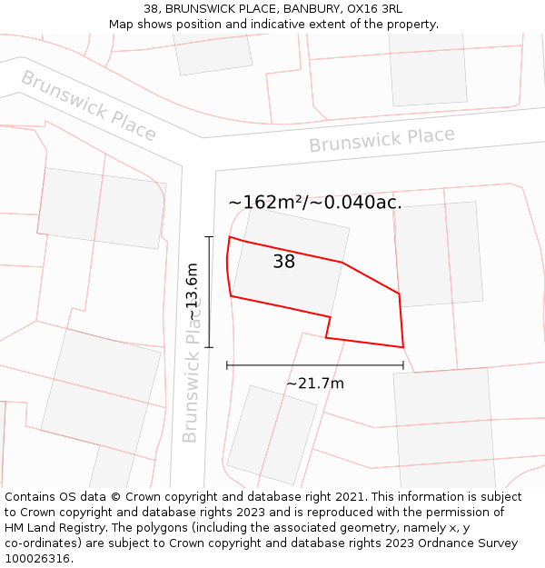 38, BRUNSWICK PLACE, BANBURY, OX16 3RL: Plot and title map