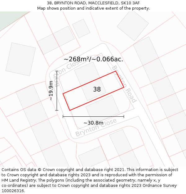 38, BRYNTON ROAD, MACCLESFIELD, SK10 3AF: Plot and title map