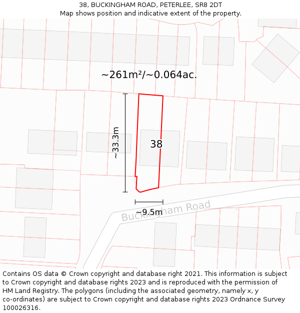 38, BUCKINGHAM ROAD, PETERLEE, SR8 2DT: Plot and title map