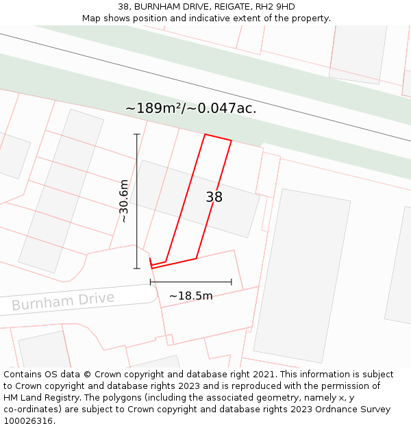 38, BURNHAM DRIVE, REIGATE, RH2 9HD: Plot and title map