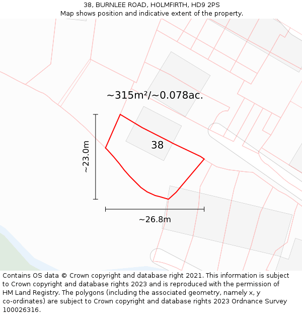38, BURNLEE ROAD, HOLMFIRTH, HD9 2PS: Plot and title map