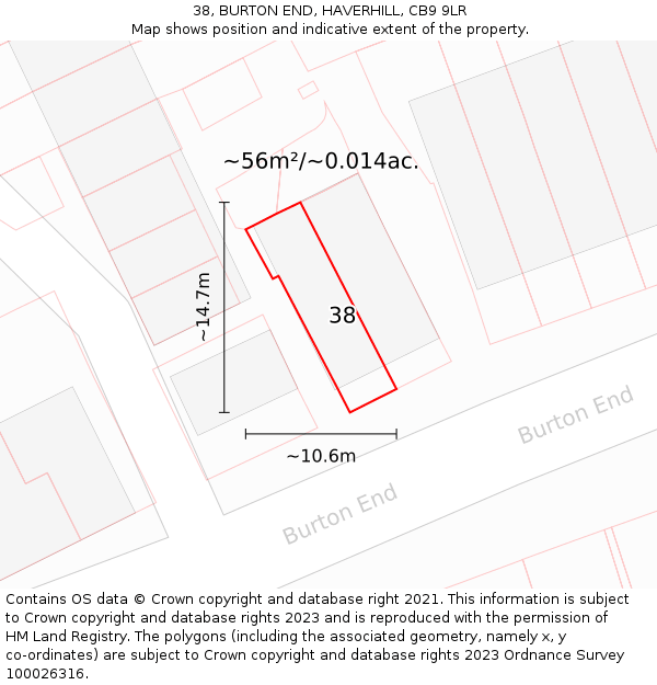38, BURTON END, HAVERHILL, CB9 9LR: Plot and title map