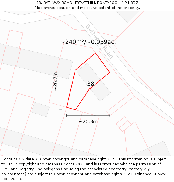 38, BYTHWAY ROAD, TREVETHIN, PONTYPOOL, NP4 8DZ: Plot and title map