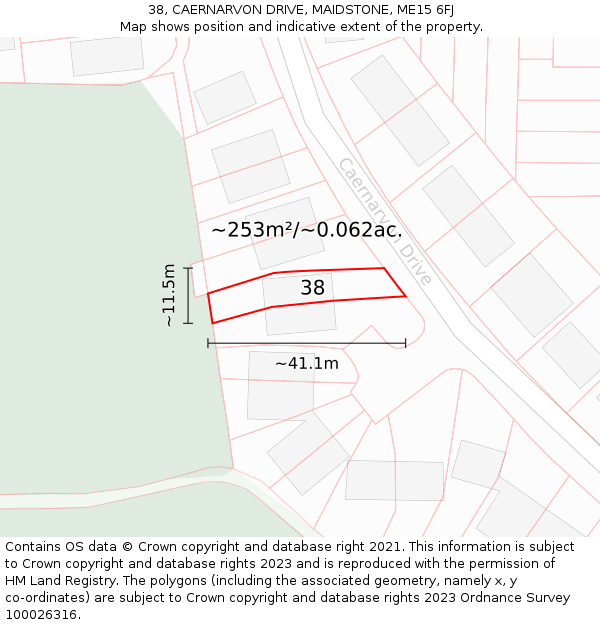 38, CAERNARVON DRIVE, MAIDSTONE, ME15 6FJ: Plot and title map