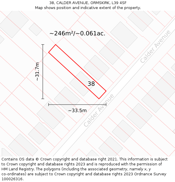 38, CALDER AVENUE, ORMSKIRK, L39 4SF: Plot and title map