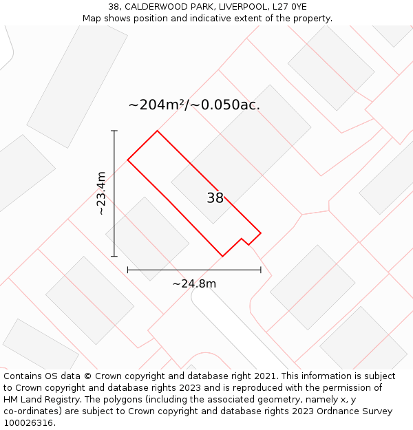 38, CALDERWOOD PARK, LIVERPOOL, L27 0YE: Plot and title map