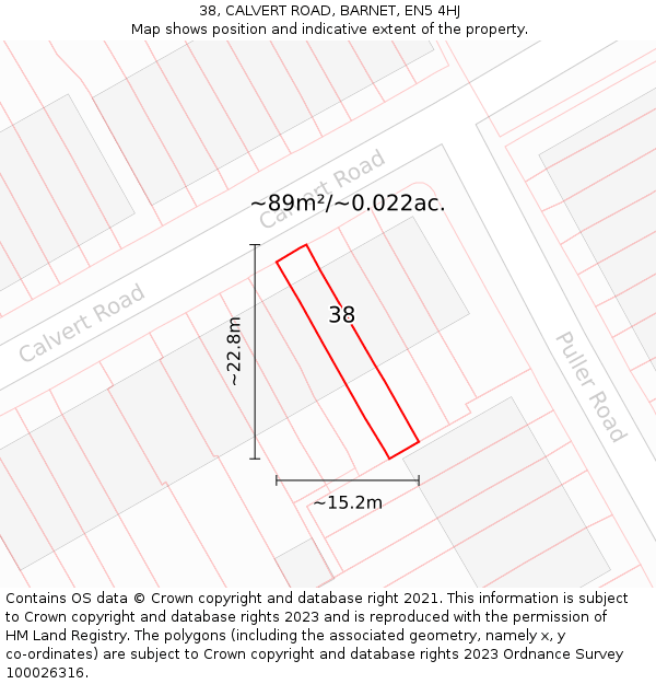 38, CALVERT ROAD, BARNET, EN5 4HJ: Plot and title map