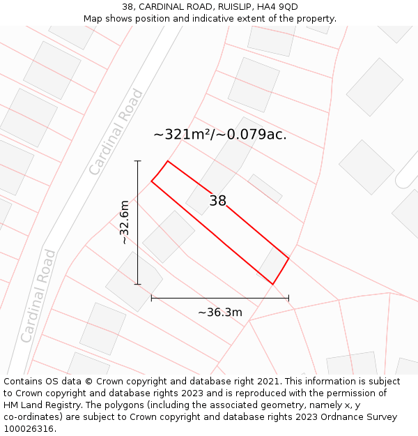 38, CARDINAL ROAD, RUISLIP, HA4 9QD: Plot and title map