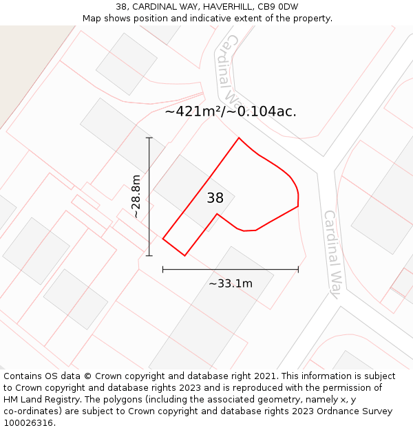 38, CARDINAL WAY, HAVERHILL, CB9 0DW: Plot and title map