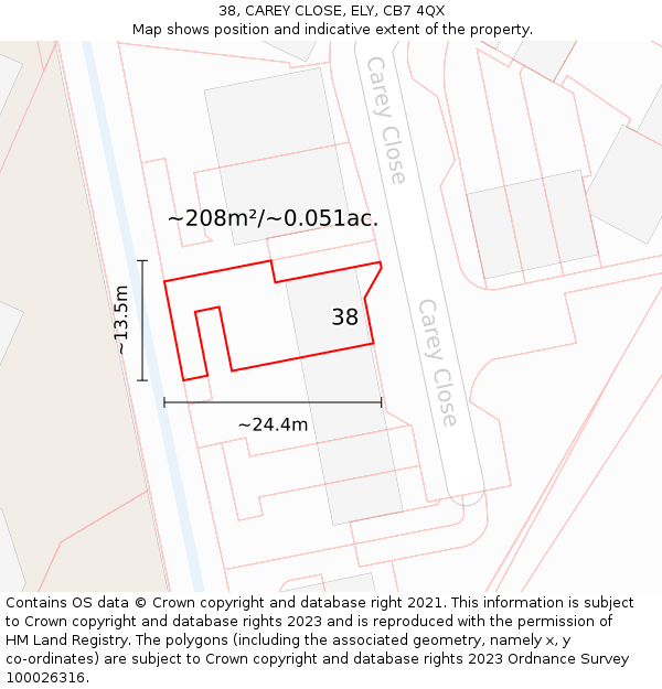38, CAREY CLOSE, ELY, CB7 4QX: Plot and title map