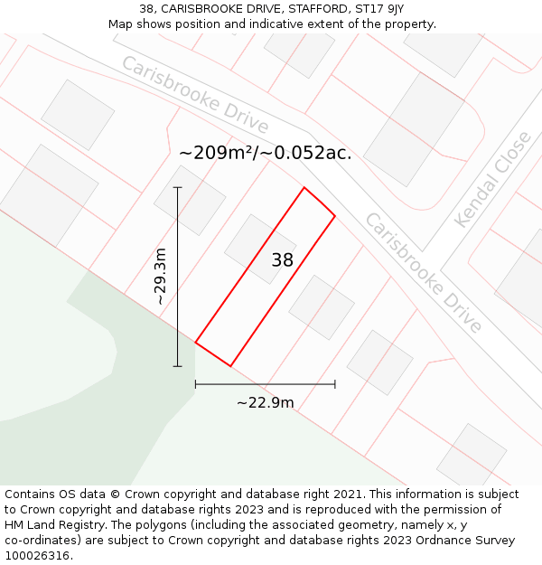 38, CARISBROOKE DRIVE, STAFFORD, ST17 9JY: Plot and title map