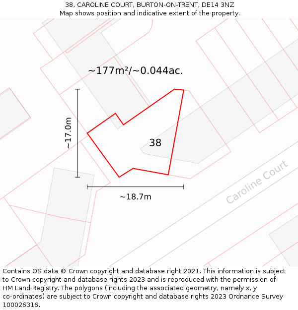 38, CAROLINE COURT, BURTON-ON-TRENT, DE14 3NZ: Plot and title map