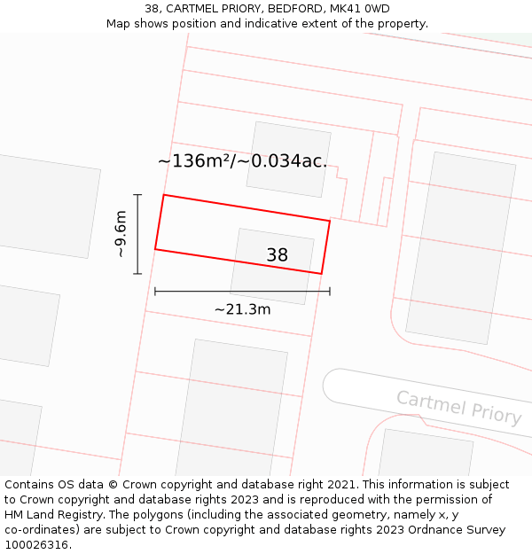 38, CARTMEL PRIORY, BEDFORD, MK41 0WD: Plot and title map