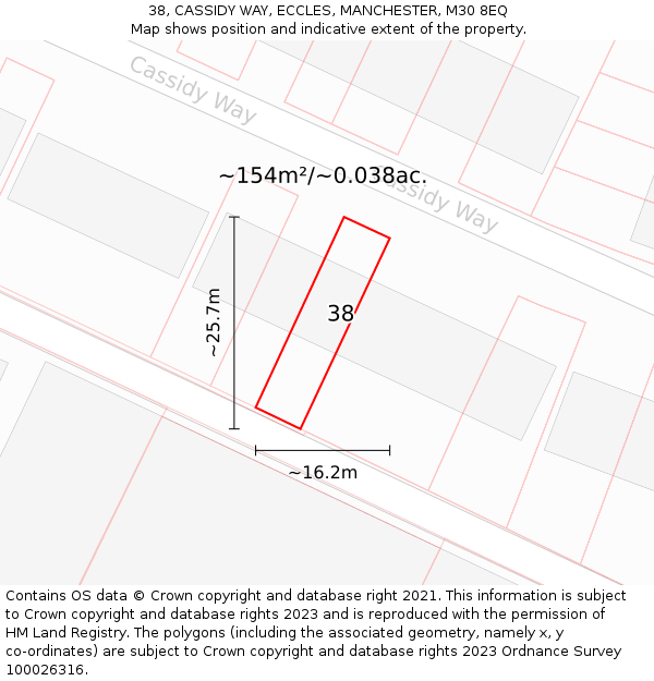 38, CASSIDY WAY, ECCLES, MANCHESTER, M30 8EQ: Plot and title map