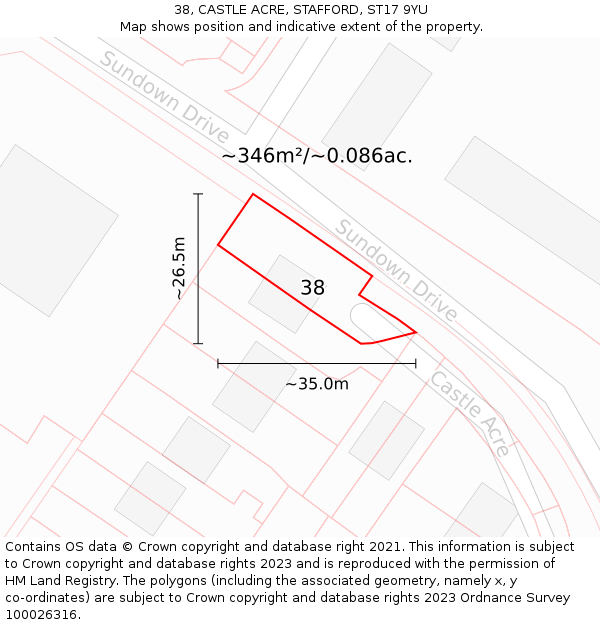 38, CASTLE ACRE, STAFFORD, ST17 9YU: Plot and title map