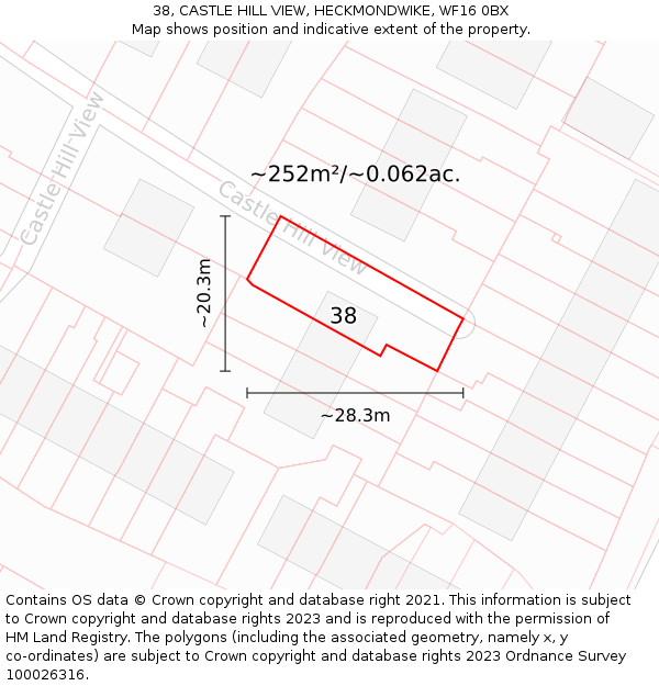 38, CASTLE HILL VIEW, HECKMONDWIKE, WF16 0BX: Plot and title map
