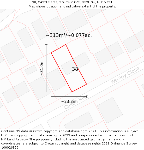 38, CASTLE RISE, SOUTH CAVE, BROUGH, HU15 2ET: Plot and title map