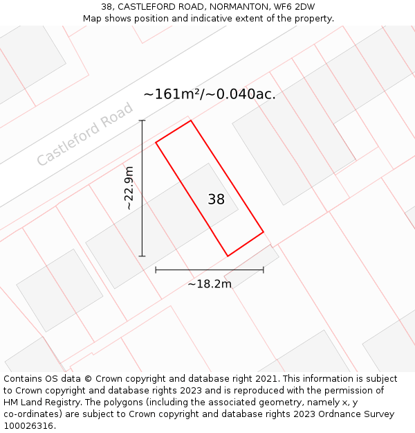 38, CASTLEFORD ROAD, NORMANTON, WF6 2DW: Plot and title map