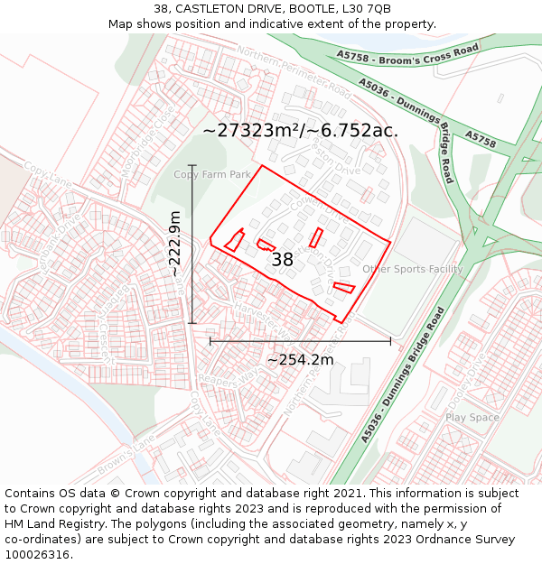38, CASTLETON DRIVE, BOOTLE, L30 7QB: Plot and title map