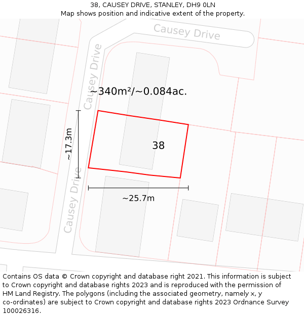 38, CAUSEY DRIVE, STANLEY, DH9 0LN: Plot and title map