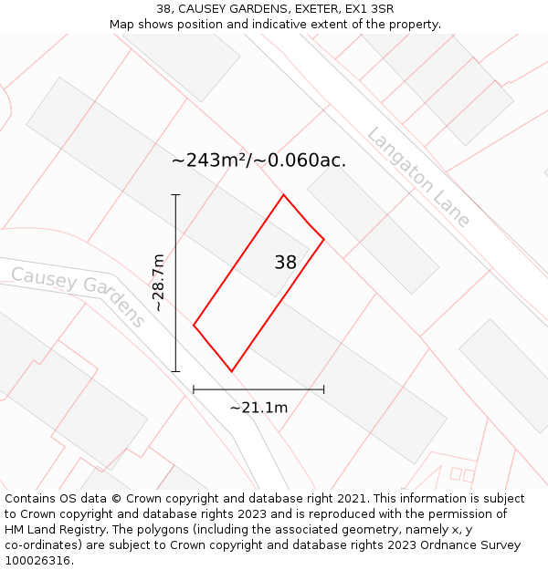 38, CAUSEY GARDENS, EXETER, EX1 3SR: Plot and title map