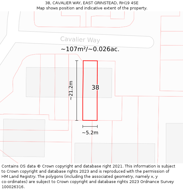 38, CAVALIER WAY, EAST GRINSTEAD, RH19 4SE: Plot and title map