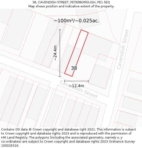 38, CAVENDISH STREET, PETERBOROUGH, PE1 5EQ: Plot and title map