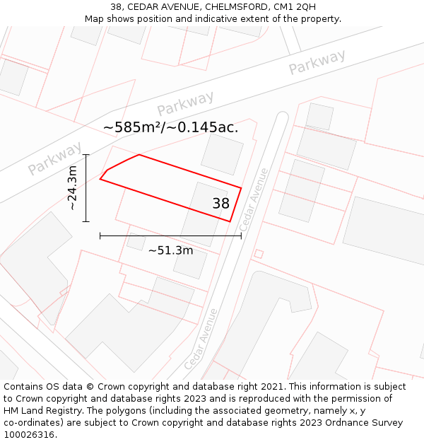 38, CEDAR AVENUE, CHELMSFORD, CM1 2QH: Plot and title map