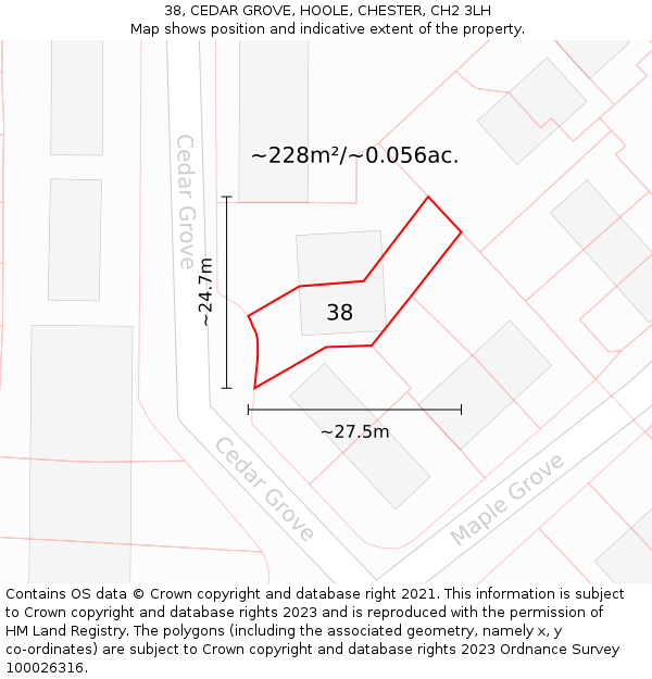 38, CEDAR GROVE, HOOLE, CHESTER, CH2 3LH: Plot and title map