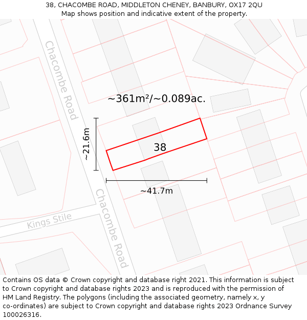 38, CHACOMBE ROAD, MIDDLETON CHENEY, BANBURY, OX17 2QU: Plot and title map