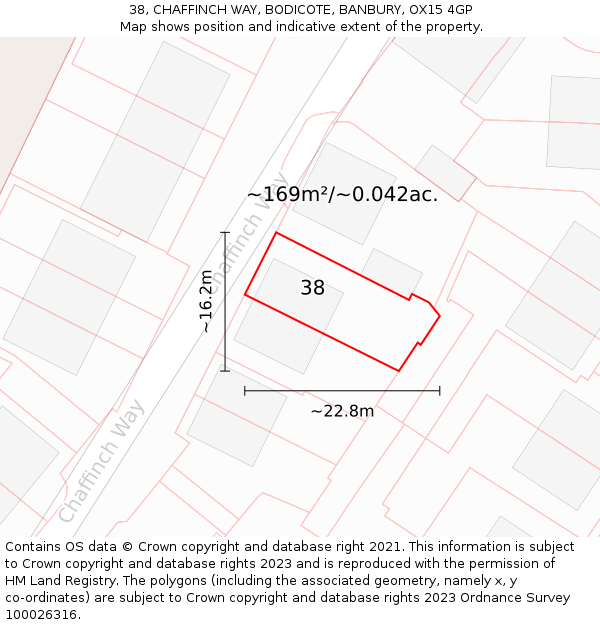 38, CHAFFINCH WAY, BODICOTE, BANBURY, OX15 4GP: Plot and title map