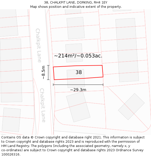 38, CHALKPIT LANE, DORKING, RH4 1EY: Plot and title map