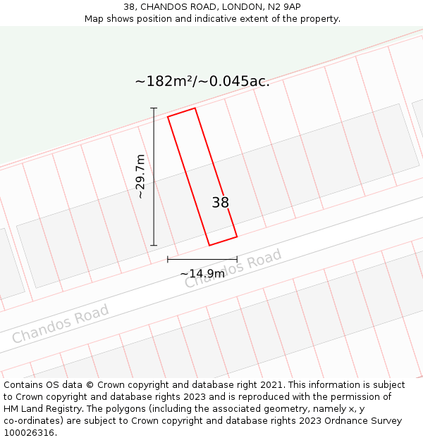38, CHANDOS ROAD, LONDON, N2 9AP: Plot and title map
