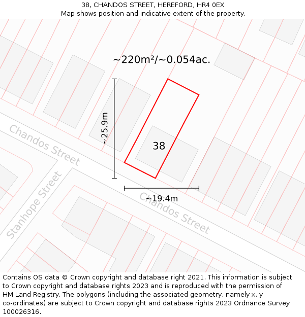 38, CHANDOS STREET, HEREFORD, HR4 0EX: Plot and title map