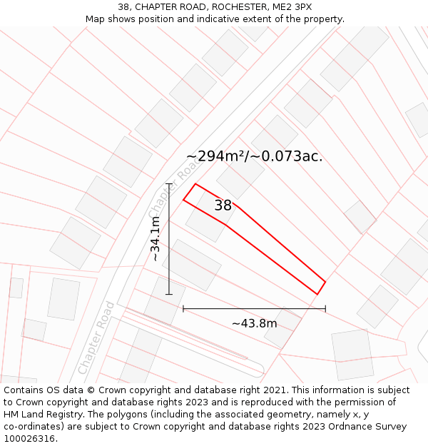 38, CHAPTER ROAD, ROCHESTER, ME2 3PX: Plot and title map