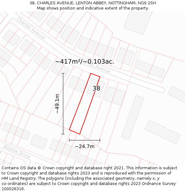38, CHARLES AVENUE, LENTON ABBEY, NOTTINGHAM, NG9 2SH: Plot and title map