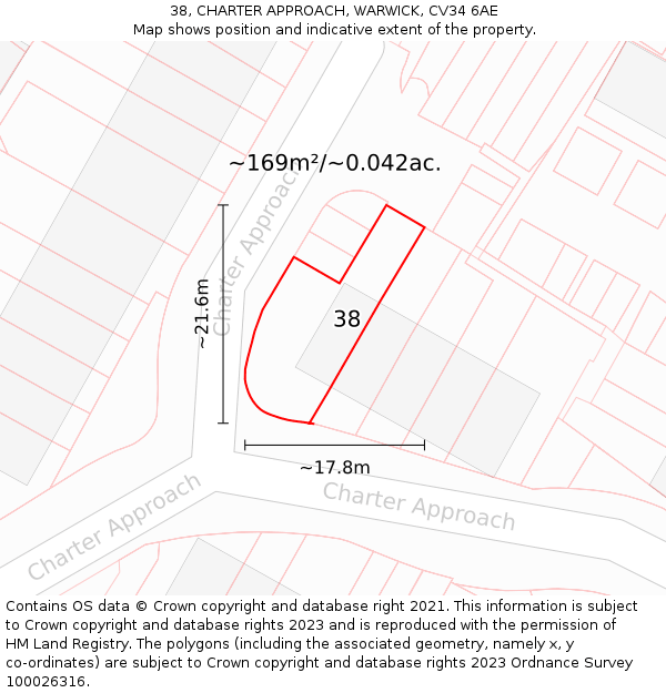 38, CHARTER APPROACH, WARWICK, CV34 6AE: Plot and title map