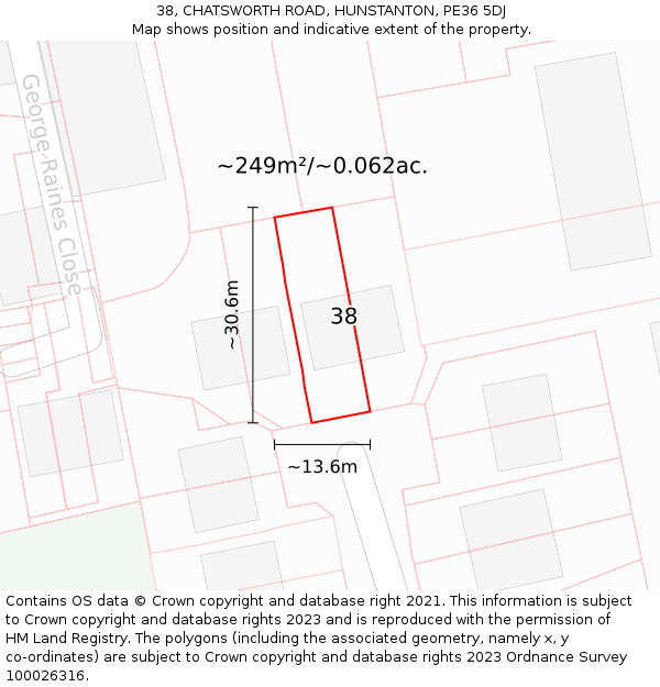 38, CHATSWORTH ROAD, HUNSTANTON, PE36 5DJ: Plot and title map