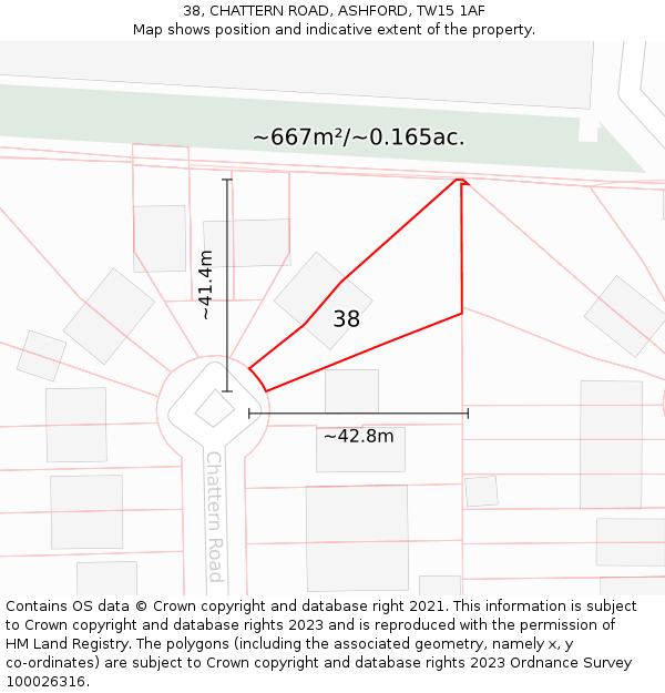 38, CHATTERN ROAD, ASHFORD, TW15 1AF: Plot and title map