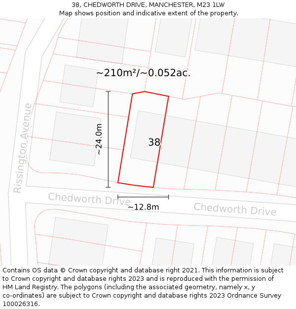 38, CHEDWORTH DRIVE, MANCHESTER, M23 1LW: Plot and title map