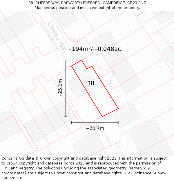 38, CHEERE WAY, PAPWORTH EVERARD, CAMBRIDGE, CB23 3NZ: Plot and title map