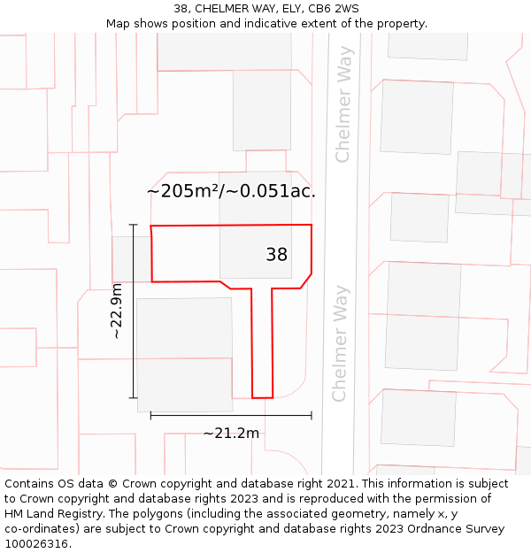 38, CHELMER WAY, ELY, CB6 2WS: Plot and title map