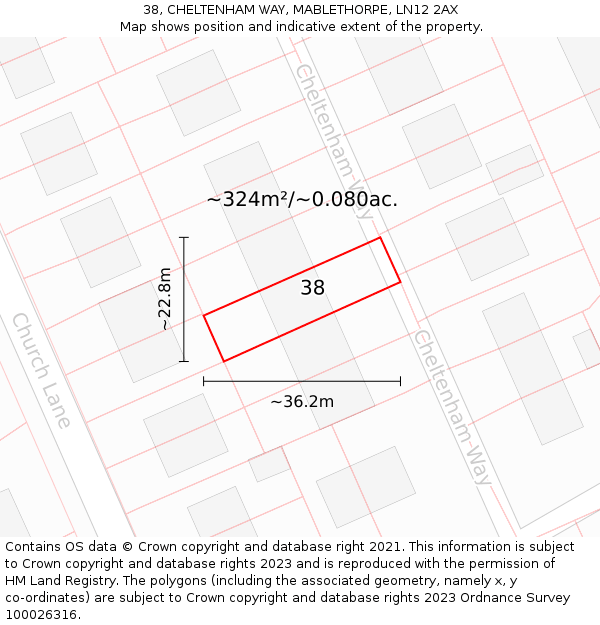 38, CHELTENHAM WAY, MABLETHORPE, LN12 2AX: Plot and title map