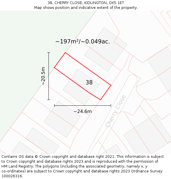 38, CHERRY CLOSE, KIDLINGTON, OX5 1ET: Plot and title map