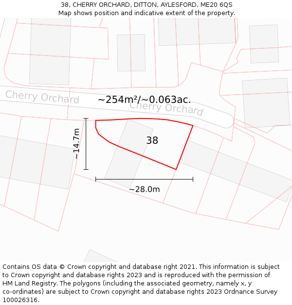 38, CHERRY ORCHARD, DITTON, AYLESFORD, ME20 6QS: Plot and title map