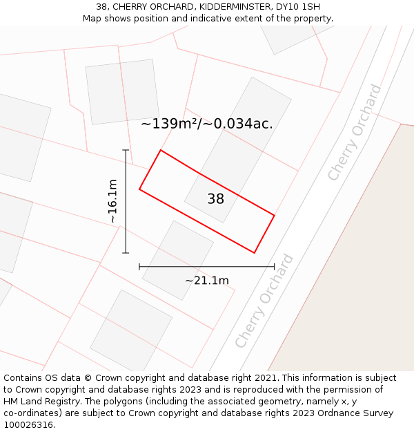 38, CHERRY ORCHARD, KIDDERMINSTER, DY10 1SH: Plot and title map