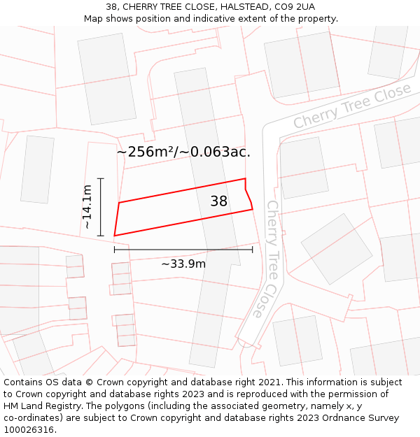 38, CHERRY TREE CLOSE, HALSTEAD, CO9 2UA: Plot and title map